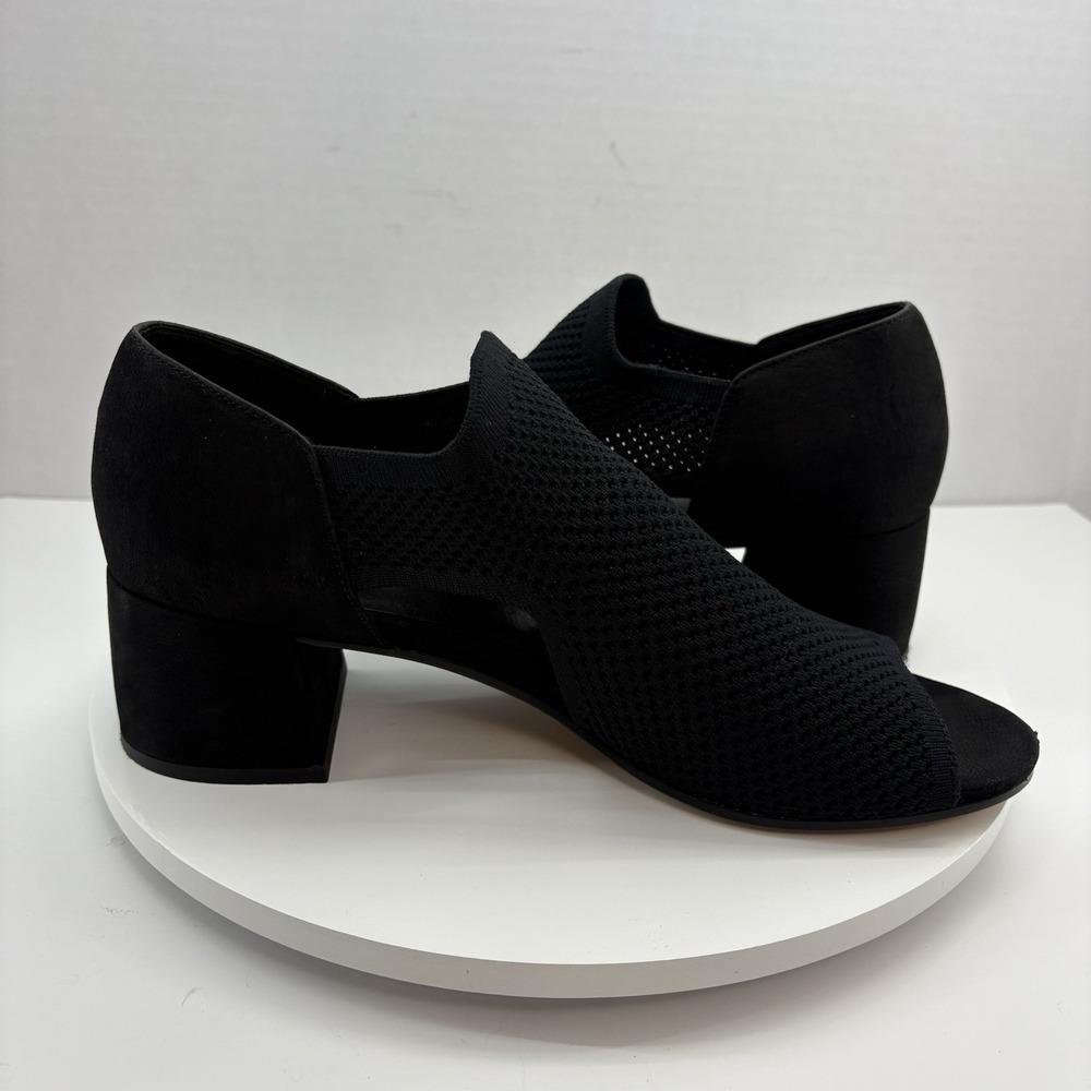 Eileen Fisher Women's Size 10 Black Ferris Knit Peep Toe Block Heel‎ Sandals - Picture 3 of 10